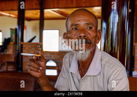 Old buddhist Monk from vietnam Stock Photo