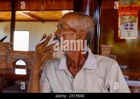 Old buddhist Monk from vietnam Stock Photo