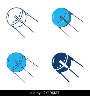 Soviet artificial satellite icon set. Sputnik space ship symbol. Vector illustration. Stock Vector