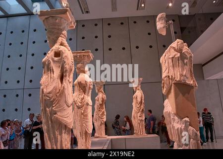 Athens, Greece; October, 13,2022: The authentic caryatids, from the south porch of the Erechtheion temple of the Acropolis, in the Acropolis museum, i Stock Photo