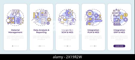 MES manufacturing organization onboarding mobile app screen Stock Vector
