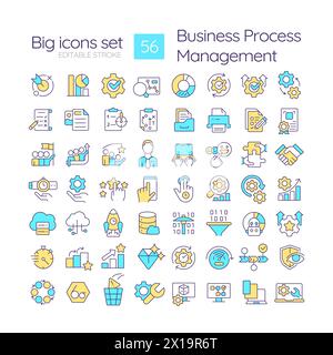 Business processes management RGB color icons set Stock Vector