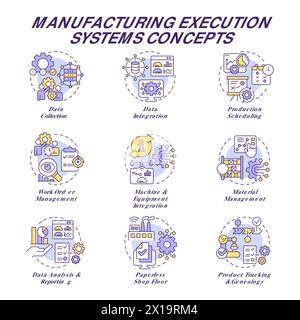 Manufacturing execution systems multi color concept icons Stock Vector