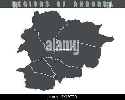 Andorra country map. Map of Andorra in gray color. Detailed gray vector map of Andorra by region. Stock Vector