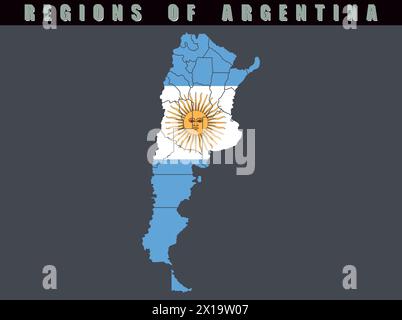 Map of the country of Argentina. Detailed vector map of Argentina by region. Map of Argentina with flag. Stock Vector