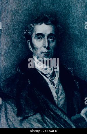 Portrait of British commander Arthur Wellesley, Duke of Wellington, illustration 19th century Stock Photo
