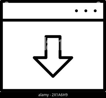 Browser window with downward arrow. Downloading online contend from web page. Pixel perfect, editable vector icon Stock Vector