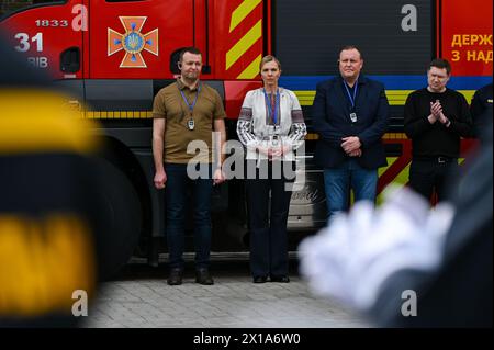 Non Exclusive: LVIV, UKRAINE - APRIL 15, 2024 - Minister of the Interior of the Republic of Estonia Lauri Laanemets, Minister of the Interior of the R Stock Photo