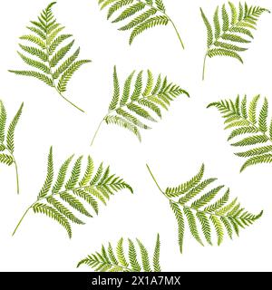 Watercolor seamless pattern with branches and leaves. Hand painted leaves and branches isolated on white background. Illustration for design, print, f Stock Photo
