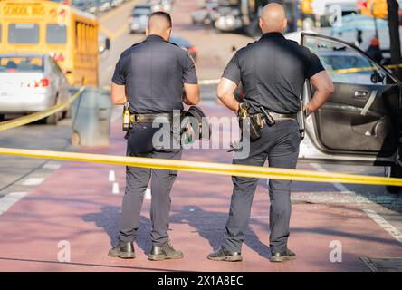 Bronx, USA. 15th Apr, 2024. Police are searching for the individuals responsible for shooting two men in the Bronx, New York on April 15, 2024. One male was pronounced deceased at Linclon Hospital, the other is in critial condition. (Photo by Steve Sanchez/Sipa USA). Credit: Sipa USA/Alamy Live News Stock Photo
