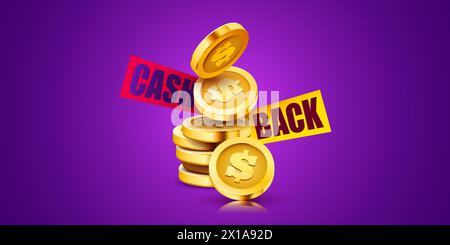 Cash back sign with pile of coins. Money back. Vector illustration Stock Vector