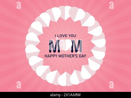 Happy Mother's Day greeting card with lettering. Symbols of love on pink background. Vector illustration. Stock Vector