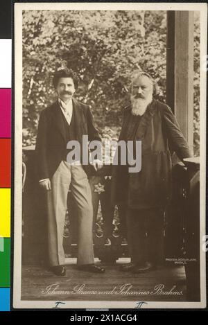 Strauss, Johann of the Younger 1825 - 1899, picture together with Johannes Brahms in the patio of the Ischler villa. heliography postcard, 01.09.1894 - 18940901 PD0002 - Rechteinfo: Rights Managed (RM) Stock Photo