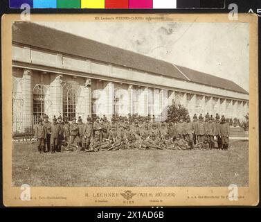 Homage of the Austrian huntsmen for emperor Franz Joseph I in Schoenbrunn, group of hunters of the Colonel hunter office in front of the orangery of the Schoenbrunn Palace., 25.06.1898 - 18980625 PD0017 - Rechteinfo: Rights Managed (RM) Stock Photo