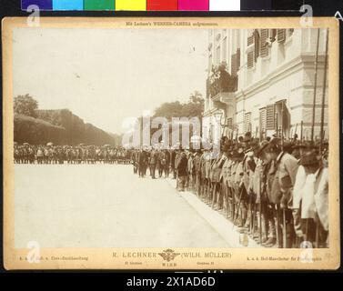 Homage of the Austrian huntsmen for emperor Franz Joseph I in Schoenbrunn, Franz Joseph passing the formation of the hunter in the castle park., 25.06.1898 - 18980625 PD0021 - Rechteinfo: Rights Managed (RM) Stock Photo