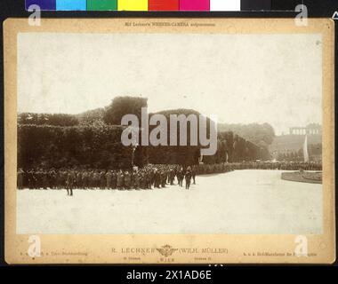 Homage of the Austrian huntsmen for emperor Franz Joseph I in Schoenbrunn, Franz Joseph passing the formation of the Lower Austrian hunter in the castle park., 25.06.1898 - 18980625 PD0022 - Rechteinfo: Rights Managed (RM) Stock Photo