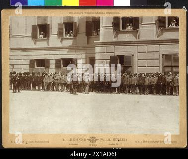 Homage of the Austrian huntsmen for emperor Franz Joseph I in Schoenbrunn, Franz Joseph is of the group of the hunter in front of the garden facade of the palace count Hans von Wilczek present., 25.06.1898 - 18980625 PD0019 - Rechteinfo: Rights Managed (RM) Stock Photo