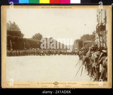 Homage of the Austrian huntsmen for emperor Franz Joseph I in Schoenbrunn, Franz Joseph passing the formation of the Styrian and Upper Austrian hunter in the castle park., 25.06.1898 - 18980625 PD0026 - Rechteinfo: Rights Managed (RM) Stock Photo