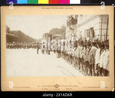 Homage of the Austrian huntsmen for emperor Franz Joseph I in Schoenbrunn, Franz Joseph passing in escort of heir the throne Franz Ferdinand the formation of the hunter in the castle park., 25.06.1898 - 18980625 PD0028 - Rechteinfo: Rights Managed (RM) Stock Photo