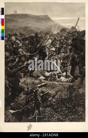 Cavalry attack, second Boer War 1899-1902: attack British cavalry against of a machine gun position of the Boers. heliography based on a painting by Richard Caton Woodville, sign and dated 1900, 1900 - 19000101 PD172929 - Rechteinfo: Rights Managed (RM) Stock Photo