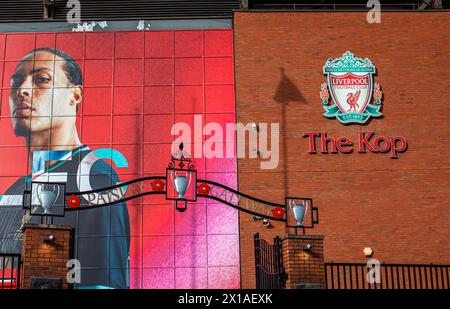 Image of Virgil van Dijk Paisley Gateway at Anfield stadium home to Liverpool Football Club one of the English Premier League F.C. Stock Photo