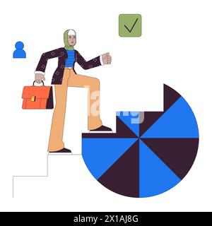 Cheerful arab businesswoman career 2D linear cartoon character Stock Vector