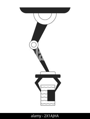 Robotic arm holding aluminum can black and white 2D line cartoon object Stock Vector