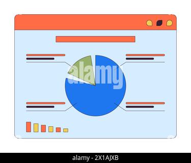 Pie chart diagram on website 2D linear cartoon object Stock Vector