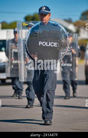 stern Australia Police riot Squad in action. Stock Photo