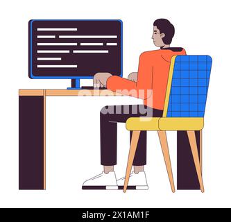 Indian man developing computer software 2D linear cartoon character Stock Vector