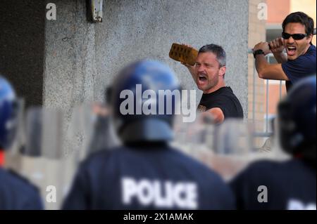 stern Australia Police riot Squad in action. Stock Photo