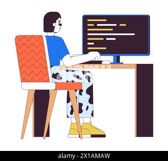 Female web developer at work 2D linear cartoon character Stock Vector