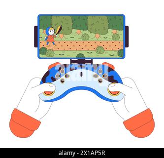 Cell phone gaming joystick line cartoon flat illustration Stock Vector