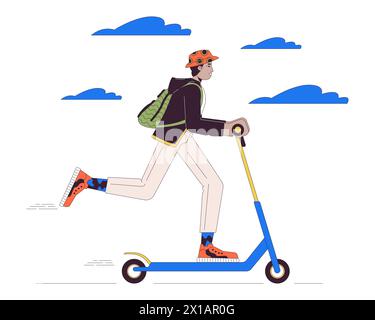 Indian young adult man riding electric scooter line cartoon flat illustration Stock Vector