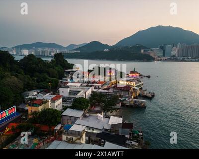 Lei Yue Mun, Hong Kong - October 23 2023: Aerial view of the seafront seafood restaurants in the fisherman village of Lei Yue Mun near Yau Tong in Kow Stock Photo