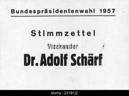Federal Presidents' election 1957, ballot card for Adolf Schaerf. - 19570101 PD4775 - Rechteinfo: Rights Managed (RM) Stock Photo