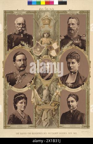 The Emperor and Empress of the German empire since 1871, tableau with to bolt sth. portrait. colour lithograph, 1890, - 18900101 PD15148 - Rechteinfo: Rights Managed (RM) Stock Photo