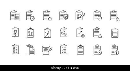 Clipboard, checklist, report thin line icons. For website marketing design, logo, app, template, ui etc Vector illustration Stock Vector