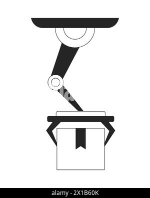 Robotic arm holding package black and white 2D line cartoon object Stock Vector