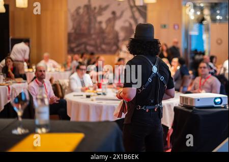 Coffee tasting by David, specialist from 'Activando Cafe' project at Alfonso Hotel, Zaragoza, Spain Stock Photo