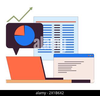 Online data analytics tools 2D linear cartoon objects Stock Vector