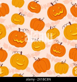 Halloween seamless pattern of pumpkin lanterns Stock Vector