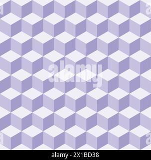 Abstract cube pattern. 3D optical illusion tumbling blocks hexagon tiles. Cuboid seamless tiles pattern. Violet and white vector illustration. Stock Vector