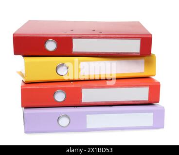 Many bright office folders isolated on white Stock Photo