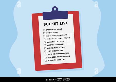 Bucket list life plans checklist. Example vector bucketlist with travel ideas. Stock Vector