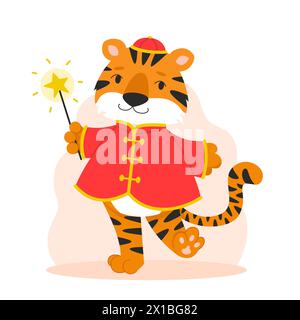 Tiger in traditional asian costume for Chinese New Year Stock Vector