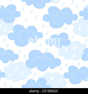 Seamless pattern with clouds and raindrops in cartoon style Stock Vector