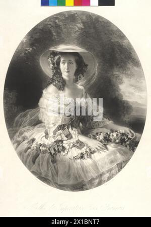 Eugenie, empress of France, mezzotint / mixed technique by Auguste Adrien Jouanin based on a painting by Franz Xavier Winterhalter, - 18590101 PD0685 - Rechteinfo: Rights Managed (RM) Stock Photo