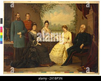 The German imperial family, Emperor Wilhelm I with family: wife, son, grandson, their wifes, and great-grandchild Frederick Wilhelm (born 1882), oil print based on a painting by Kubicki, - 18830101 PD1166 - Rechteinfo: Rights Managed (RM) Stock Photo