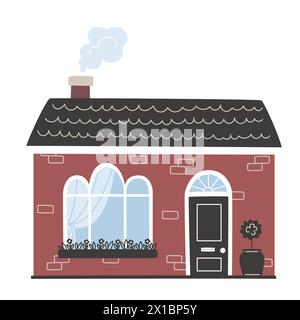 A small European house with a black door in cartoon style Stock Vector